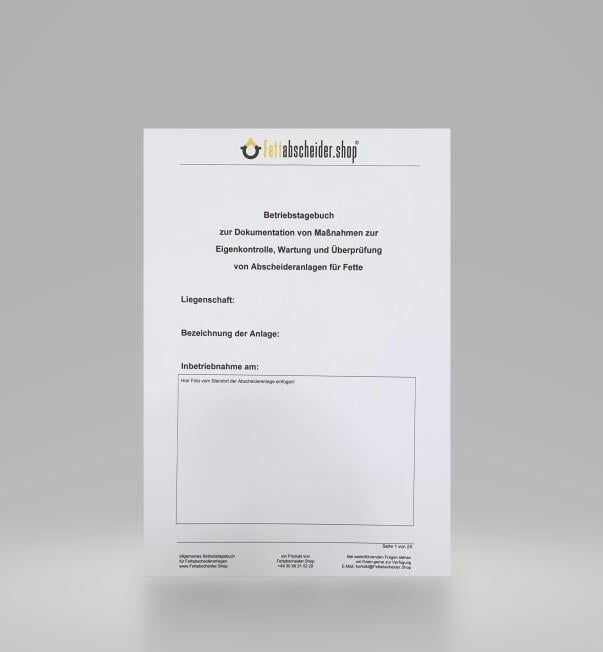 Betriebstagebuch für Fettabscheideranlagen Produktbild Betriebstagebuch für Fettabscheideranlagen