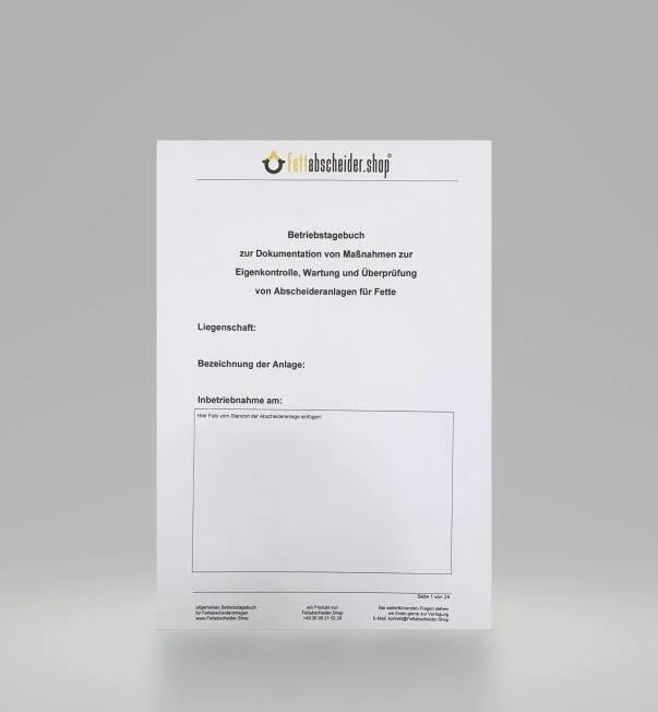 Produktbild Betriebstagebuch für Fettabscheideranlagen